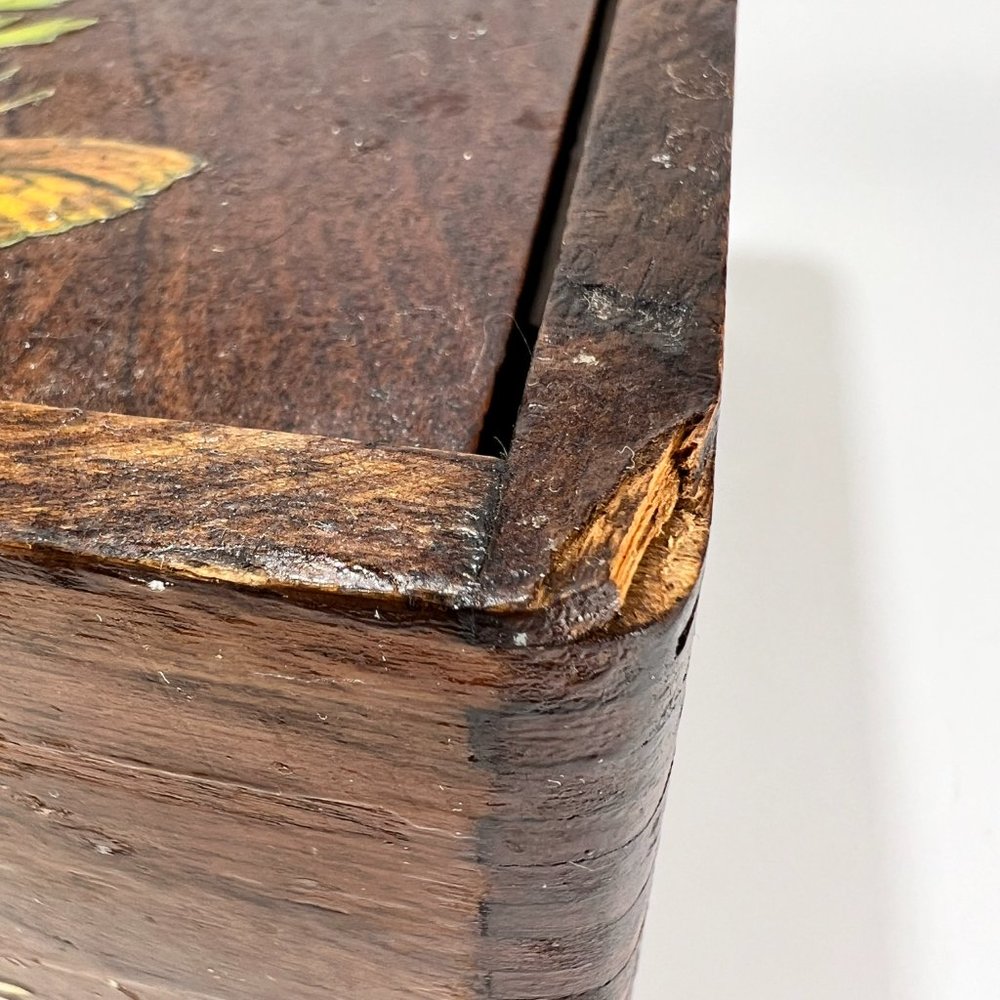 Vtg Handcrafted Finger Joint Wood Floral Recipe Box With Recipes Farmhouse - Picture 7 of 16